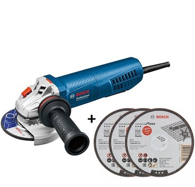 BOSCH GWS 15-125 CIEP SKU - Uhlová brúska + 3x Rovný rezací kotúč Standard for Inox - 0601796202