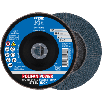 PFERD TOOLS POLIFAN-Disky s plochým okrajom PFC 180 Z 40 SG POWER STEELOX