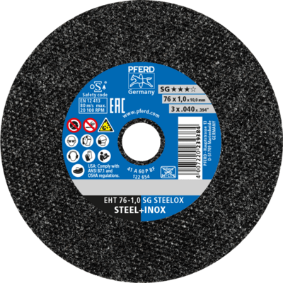 PFERD TOOLS Rezné kotúče EHT 76-1,0 SG STEELOX/10,0
