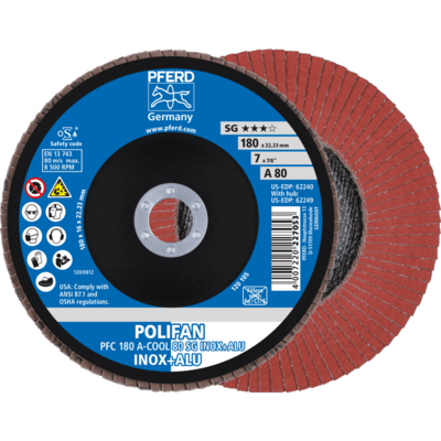 PFERD TOOLS POLIFAN-Disky s plochým okrajom PFC 180 A-COOL 80 SG INOX+ALU