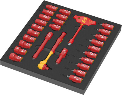 WERA 9726 Ráčna VDE 8007 B Zyklop VDE v penovej vložke, set 1, 3/8", 28 dielny