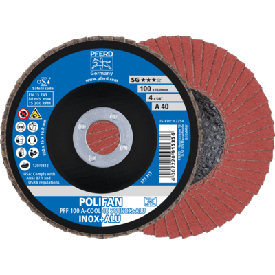 PFERD TOOLS POLIFAN-Disky s plochým okrajom PFF 100 A-COOL 40 SG INOX+ALU/16,0