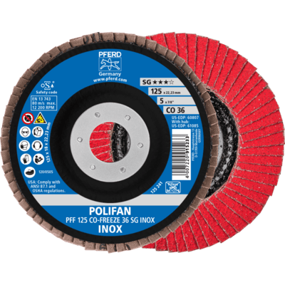 PFERD TOOLS POLIFAN-Disky s plochým okrajom PFF 125 CO-FREEZE 36 SG INOX