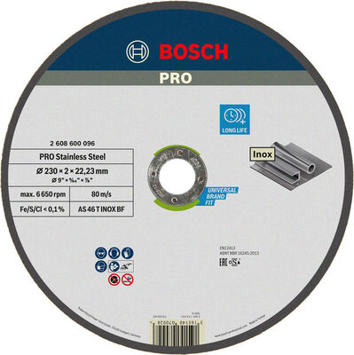 BOSCH Rezací kotúc s prelisom Standard for Inox WA 36 R BF, 230 mm, 22,23 mm, 1,9 mm - 2608601514