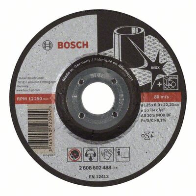BOSCH Csiszolókorong felülnyomással Expert Inox AS 30 S INOX BF-hez, 125 mm, 6,0 mm