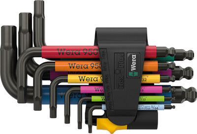 WERA 950/9 Sada úhlových kľúčov Hex-Plus Multicolour Imperial 3, palcové, BlackLaser, 9-dielna