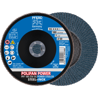 PFERD TOOLS POLIFAN-Disky s plochým okrajom PFF 180 Z50 SG POWER STEELOX