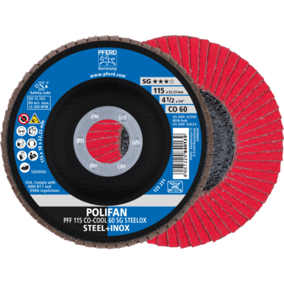 PFERD TOOLS POLIFAN-Disky s plochým okrajom PFF 115 CO-COOL 60 SG STEELOX
