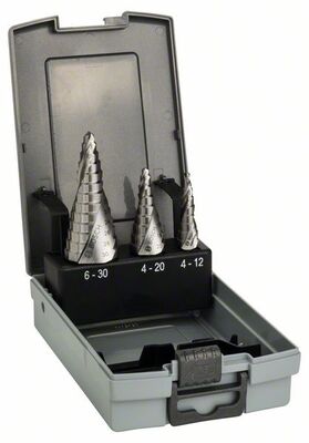 BOSCH 3-dielna súprava stupnovitých vrtákov HSS 4-12; 4-20; 6-30 mm