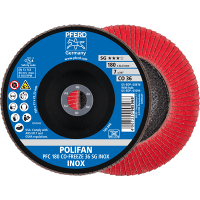 PFERD TOOLS POLIFAN-Disky s plochým okrajom PFC 180 CO-FREEZE 36 SG INOX