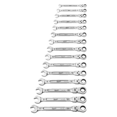 MILWAUKEE Racsnis villáskulcsok 8 ÷ 22 mm MAX BITE™ 15 részes csuklókészlettel 4932478558