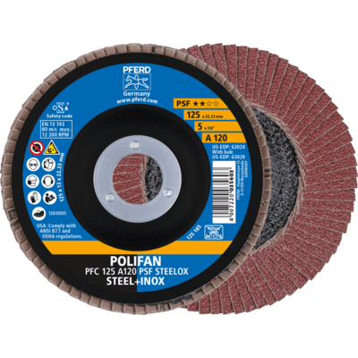 PFERD TOOLS POLIFAN-Disky s plochým okrajom PFC 125 A 120 PSF STEELOX