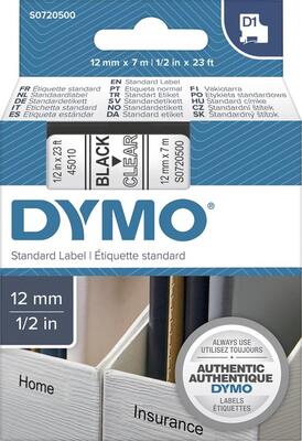 DYMO Páska popisová 12mm čierna / transparent Dymo