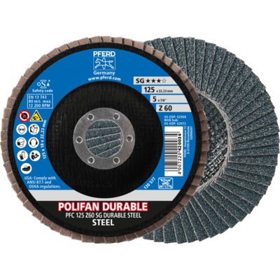 PFERD TOOLS POLIFAN-Disky s plochým okrajom PFC 125 Z60 SG TRVÁLY OCEĽ