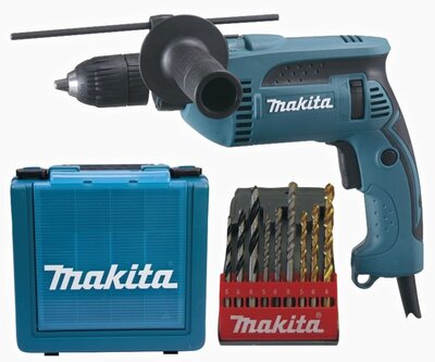 MAKITA HP1641K1X - Dvojrýchlostná príklepová vŕtačka so sadou vrtákov (9 ks)