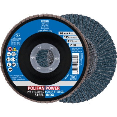 PFERD TOOLS POLIFAN-Disky s plochým okrajom PFF 115 Z50 SG POWER STEELOX
