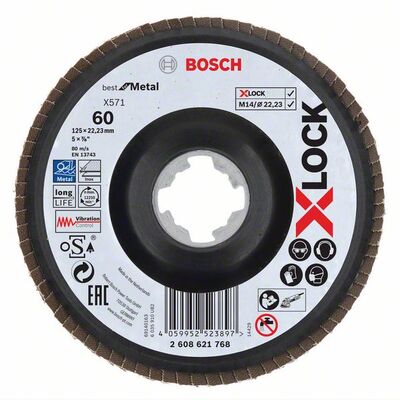 BOSCH X-LOCK szálas csiszolókorongok, felülnyomásos változat, műanyag lemez, Ø 125 mm, G 60, X571, Best fo