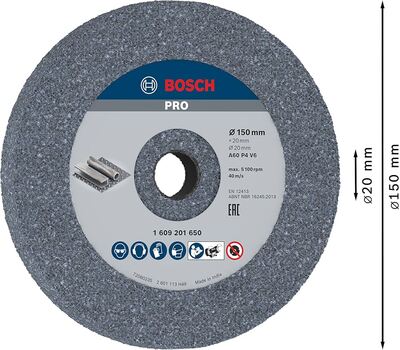 BOSCH Brúsny kotúč PRO Metal, 150 x 20 x 20 mm, G60 - 1609201650
