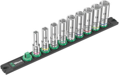 WERA Magnetická lišta na hlavice B Deep 1 so sadou nástrčných hlavíc, pripojovací rozmer 3/8", 9-dielna
