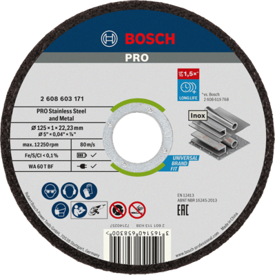 BOSCH Rovný rezací kotouc Standard for Inox - Rapido WA 60 T BF, 125 mm, 22,23 mm, 1,0 mm - 2608603171