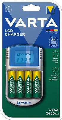 VARTA Nabíjačka LCD nabíjačka pre 4 batérie AA/AAA so 4 batériami AA 2600mAh, adaptér 12V kábel USB VA