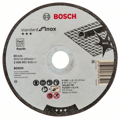 BOSCH Rovný rezací kotúc Standard for Inox WA 46 T BF, 150 mm, 22,23 mm, 1,6 mm