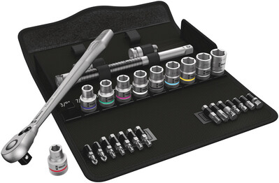 WERA 8100 SC 11 Ráčnová sada Zyklop Metal, prepínacia páčka, upínacia časť 1/2", palcová, 28 dielny