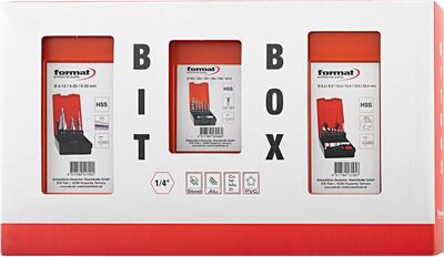 FORMAT Sada vrtákov + záhĺbníkov + kužeľových vrtákov 15diel BIT BOX Format