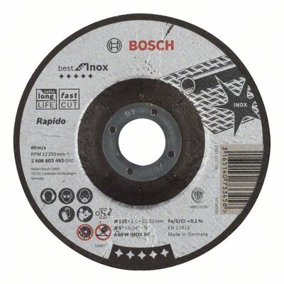 BOSCH Vágókorong felülnyomással Best for Inox - Rapido A 60 W INOX BF, 125 mm, 1,0 mm