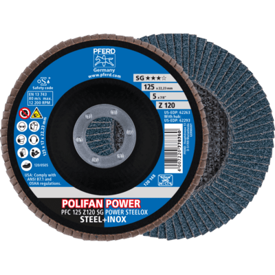 PFERD TOOLS POLIFAN-Disky s plochou PFC 125 Z 120 SG POWER STEELOX