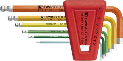 PB SWISS TOOLS Sada uhľových skrutkovačov v plastovom držiaku 6-dielna 1,5-5mm Rainbow guľová hlava PB Swiss Tools