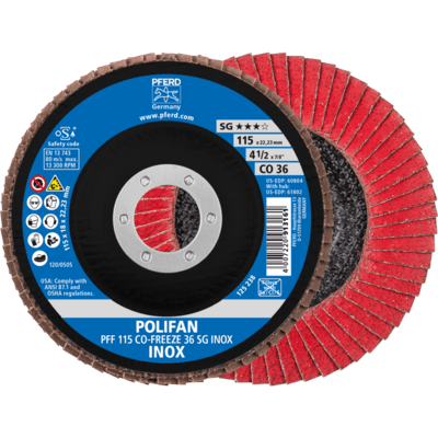 PFERD TOOLS POLIFAN-Disky s plochou PFF 115 CO-FREEZE 36 SG INOX