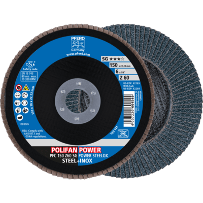 PFERD TOOLS POLIFAN-Disky s plochou brúsneho kotúča PFC 150 Z 60 SG POWER STEELOX