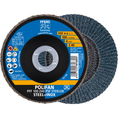 PFERD TOOLS POLIFAN-Disky s plochým okrajom PFF 100 Z 40 PSF STEELOX/16,0