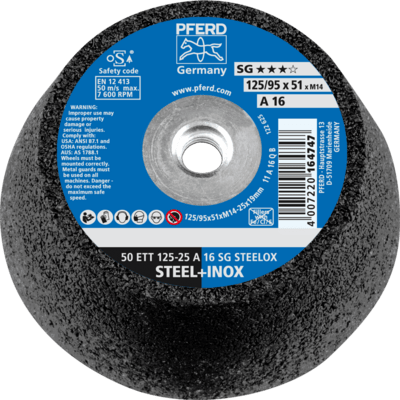 PFERD TOOLS pohárové kotúče 50 ETT 125-25 A 16 SG STEELOX/M14