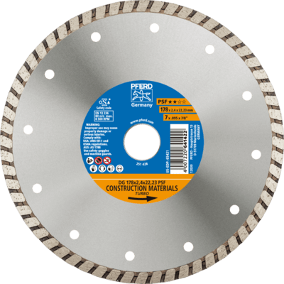 PFERD TOOLS Diamantové nástroje pre stavebný priemysel DG 178 x 2,4 x 22,23 PSF