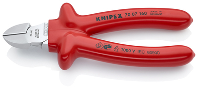 KNIPEX 70 07 160 Bočné cvikacie kliešte s máčanou izoláciou, VDE testované pochrómované 160 mm