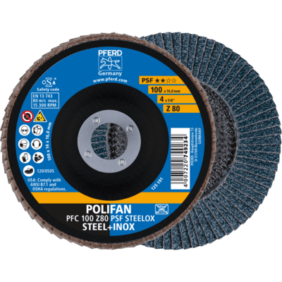 PFERD TOOLS POLIFAN-Disky s plochým okrajom PFC 100 Z 80 PSF STEELOX/16,0