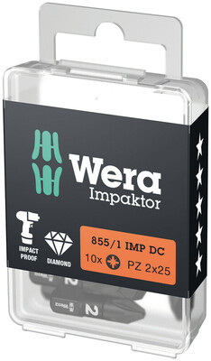 WERA 855/1 IMP DC PZ DIY Impaktor bity, PZ 2 x 25 mm, 10-dielny