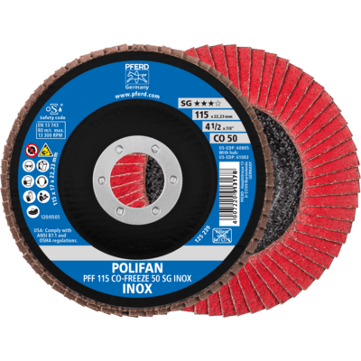 PFERD TOOLS POLIFAN-Flap disky PFF 115 CO-FREEZE 50 SG INOX