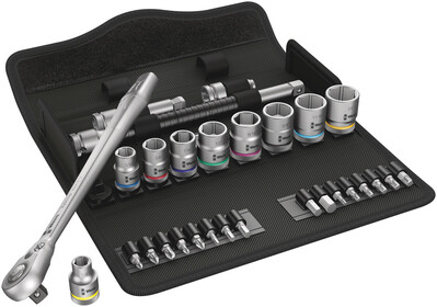 WERA 8100 SB 11 Ráčnová sada Zyklop Metal, prepínacia páčka, upínacia časť 3/8", palcová, 29 dielny