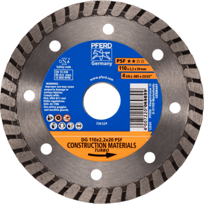 PFERD TOOLS Diamantové nástroje pre stavebný priemysel DG 110 x 2,2 x 20 PSF