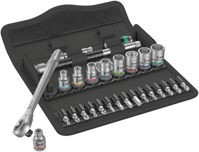 WERA 8100 SA10 Ráčnová sada Zyklop Metal s priechodným štvorkrátom, upínacia časť 1/4", palcová, 28-dieln