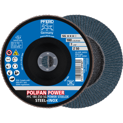 PFERD TOOLS POLIFAN-Disky s plochým okrajom PFC 180 Z50 SG POWER STEELOX
