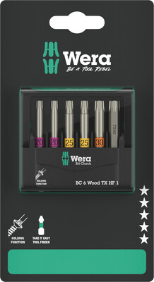 WERA Bit-Check 6 Wood TX HF 1 SB, 6-dielny