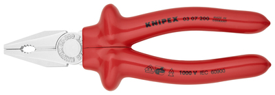 KNIPEX 03 07 200 Kombinované kliešte s máčanou izoláciou, VDE testované pochrómované 200 mm