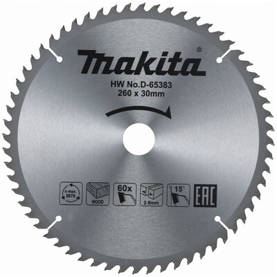 MAKITA D-65383 - Pílový kotúč na drevo 260mm x 30mm x 60Z