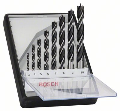 BOSCH 2607010533 - 8-dielna súprava špirálových vrtákov do dreva Robust Line 3; 4; 5; 6; 7; 8; 9; 10 mm