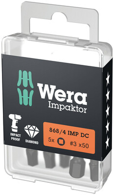 WERA 868/4 IMP DC DIY Impaktor bity s vnútorným štvorkom, # 3 x 50 mm, 5-dielny