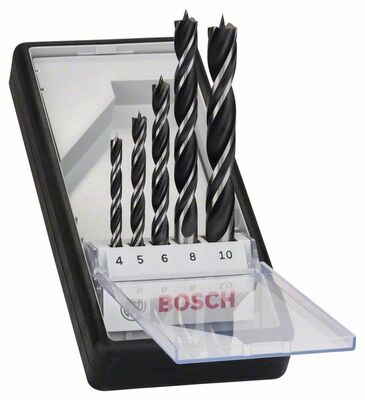 BOSCH 2607010527 - 5-dielna súprava špirálových vrtákov do dreva Robust Line 4; 5; 6; 8; 10 mm